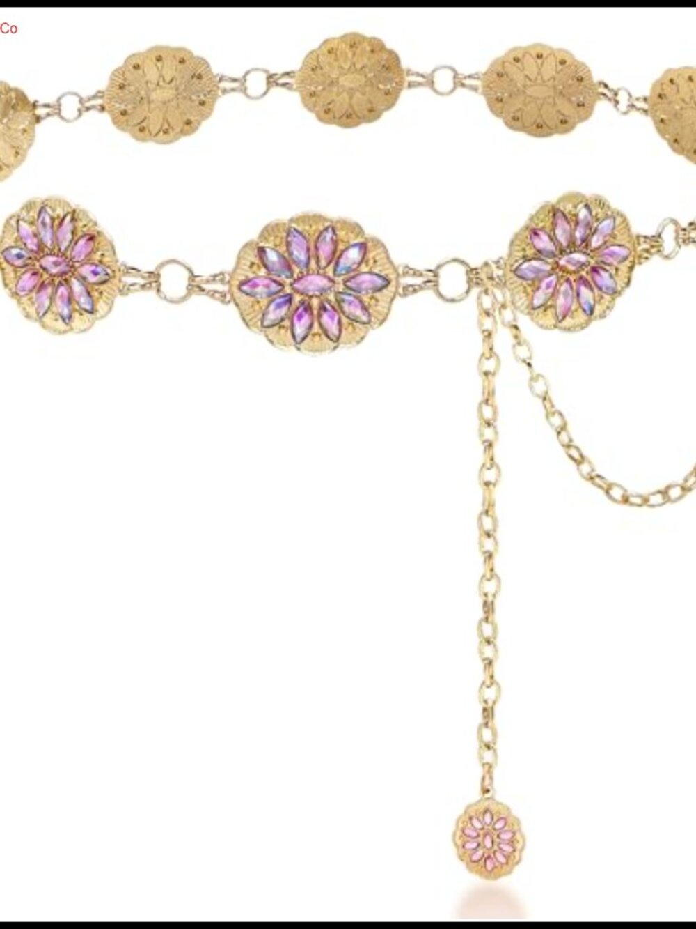 Rhinestone Concho Chain Belt Gold Metal Western Adjustable Waist Chain for Dress